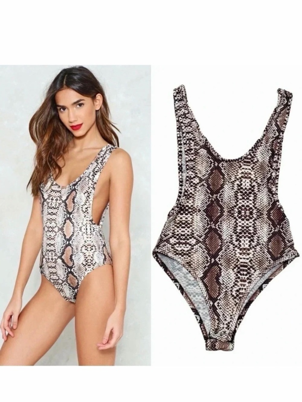 Nasty Gal Not Seen You In A Reptile Snake Print Bodysuit XS Low Back